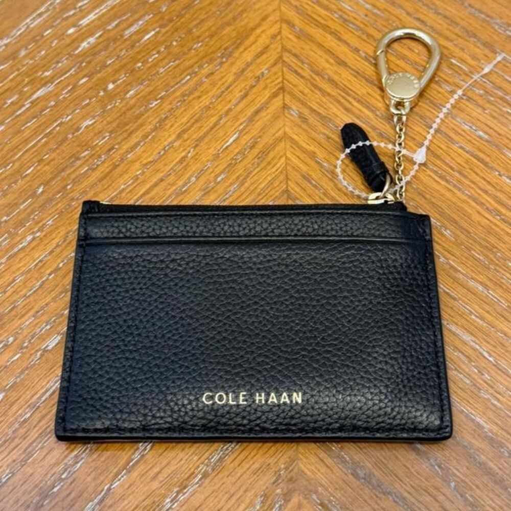 Cole Haan Black Leather Keychain Card Case Wallet